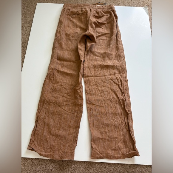 Athleta Cabo Linen Textured Wide Leg Pants Size 4 Sienna Brown - Picture 3 of 12